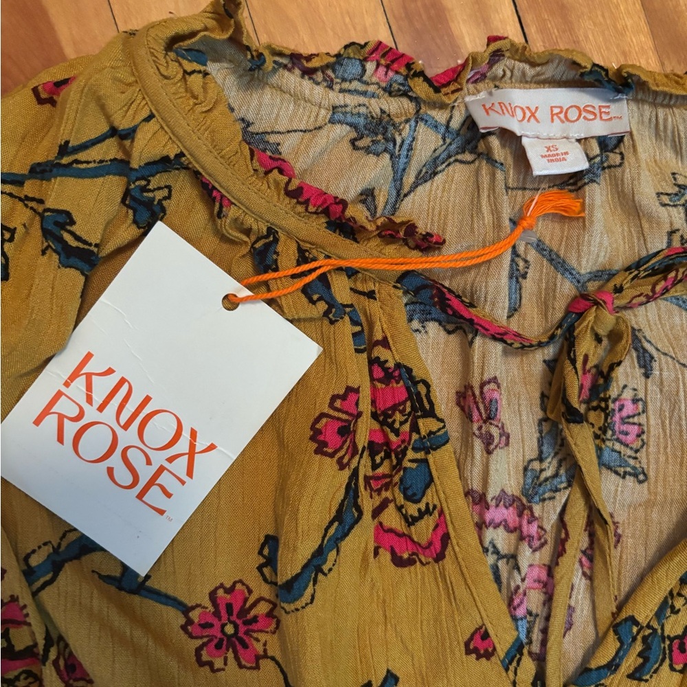 Knox Rose Mustard Floral Long Sleeve Dress - Picture 2 of 3